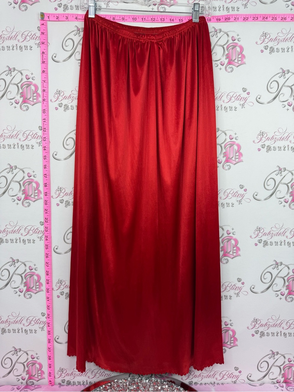 Skirt slip shiny sexy Red Satin Maxi Slip Skirt